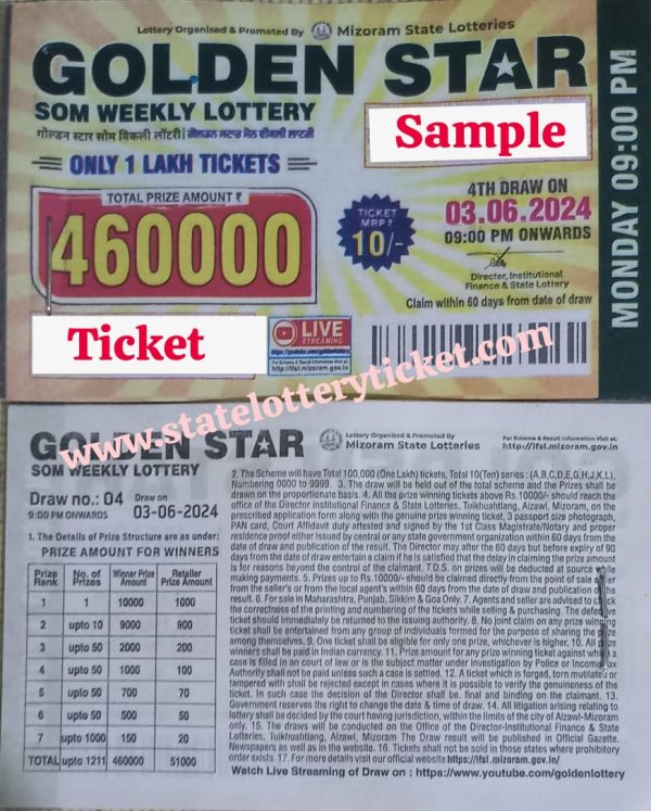 Golden Star SHANI Weekly Lottery Draw 09:00pm 04 October 2025(10 Series)
