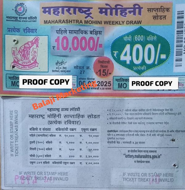 Maharashtra MOHINI Weekly Lottery Draw 04:30Pm 05 October 2025(5Series)
