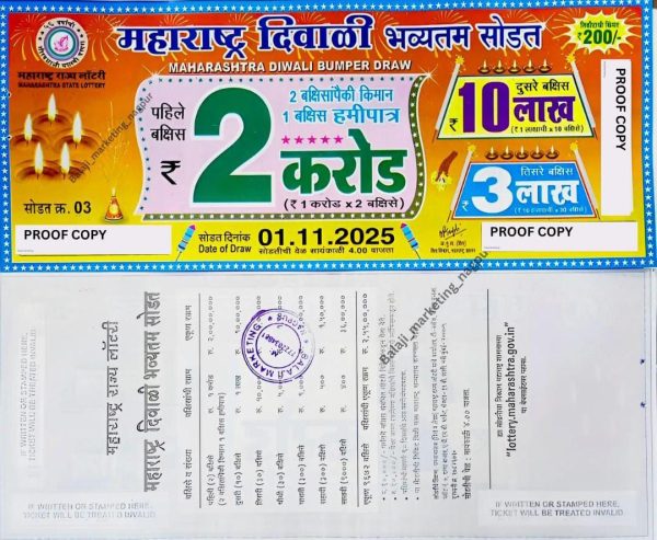 Maharashtra DIWALI Bumper Lottery Draw 04:00Pm 01 November 2025(Singles)