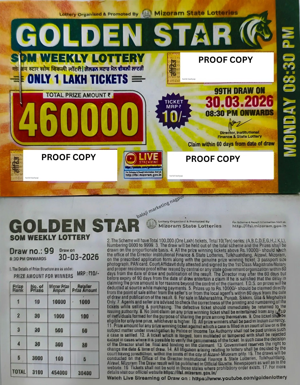 Golden Star SHANI Weekly Lottery Draw 08:30pm 23 MAY 2026(10Series)